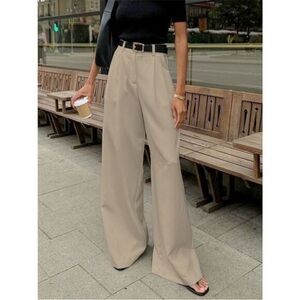 Commense Beige Wide-Leg Trousers Elegant Pants Versatile S